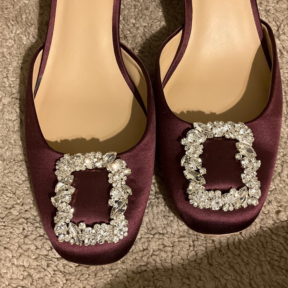 Badgley Mischka Vivia Satin Block Heel Slingbacks with Crystal Buckle - Picture 3 of 9